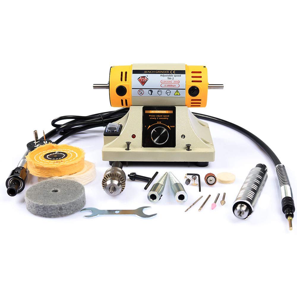 LIBAOTML Adjustable Speed Polishing Machine, Multi-Function Bench Lathe Polisher, Bench Grinder, Polishing Machine Used For Jewelry Making, Woodcrafting, Dental, Manual DIY.