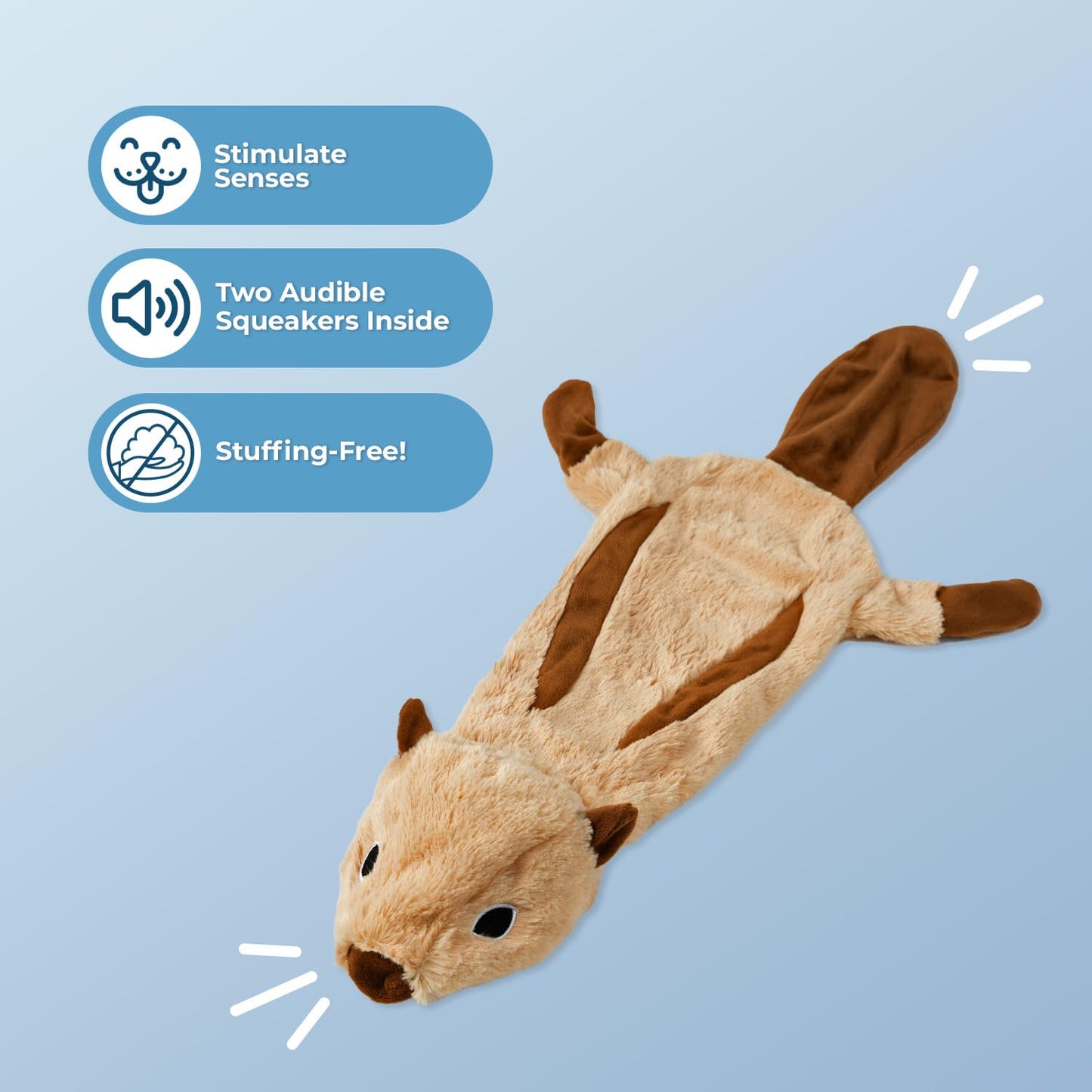 Best Pet Supplies 2-in-1 Stuffless Squeaky Dog Toys with Soft, Durable Fabric for Small, Medium, and Large Pets, No Stuffing for Indoor Play, Supports Active Biting and Play - Squirrel, Small