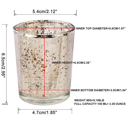 BTGLLAS Silver Mercury Glass Tea Light Holders Set of 36 - Elegant Votive Candle Holders for Weddings, Showers and Home Decor - Perfect for Table Centerpieces and Parties (Glass, Silver)
