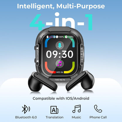 NE70 Earbuds, 2026 New NE70 AI Translation Earbuds in Real Time, Language Translator Headphones with LCD Touch Screen Audifonos Traductores Inglés Español Support 165 Languages for Travel Business