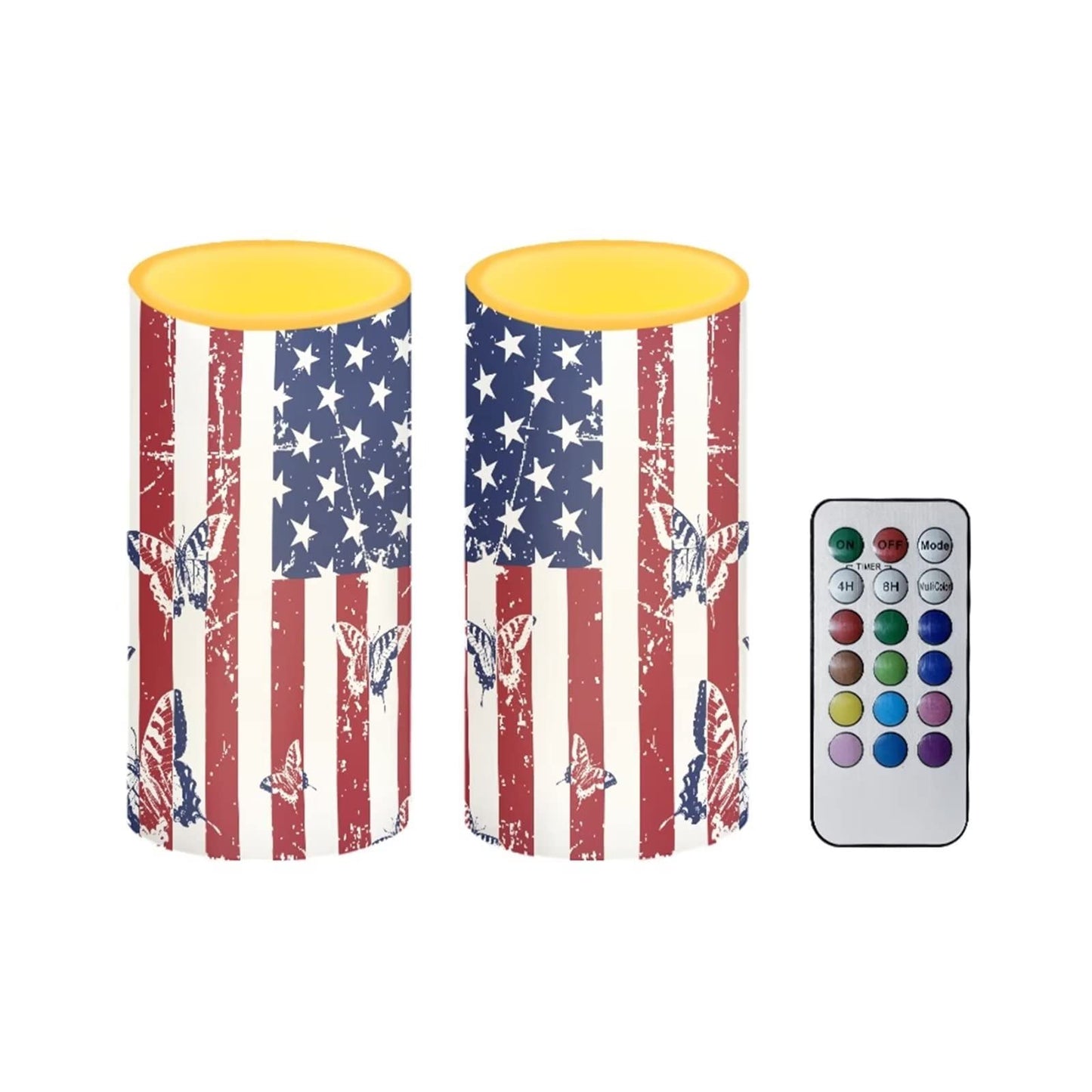 Cozeyat US Flag Print Flameless Candles 2 Pieces Tealights Battery Operated,Flickering Realistic Votive Tea Lights Moving Wax Pillar Electric Candles for Parties,Home Decoration