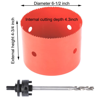 JIECHENG 4-1/4 Inch Deep Hole Saw 6-1/2 Inch Diameter for Cutting Thick Wood, Profiles, Closed Profiles, and Large Corrugated Pipes