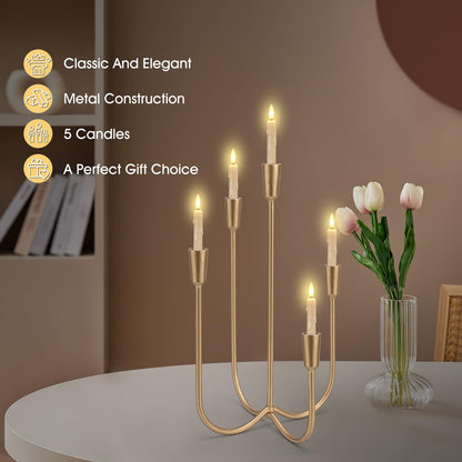 5-Candle Cast Iron Metal Candelabra, 17.7 Inch Candlestick Holders, Iron Tabletop Candelabra, Taper Candle Holders, Cast Iron Candelabra for Wedding, Table, Fireplace Mantel Decor