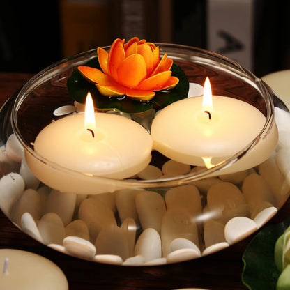 KNOURT 36 Pack Floating Candles, 3” Ivory Unscented Dripless Wax Burning Candles, for Weddings, Party, Cylinder Vases, and Home Decorations