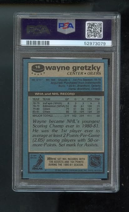 1981-82 Topps #16 Wayne Gretzky PSA 8 Graded Hockey Card NHL 1981 1982 Edmonton Oilers