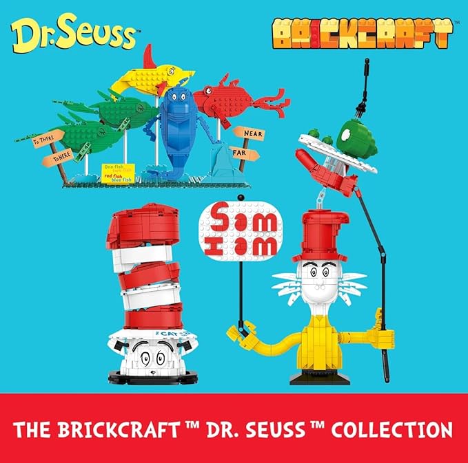Brickcraft Officially Licensed Dr. Seuss One Fish Two Fish Red Fish Blue Fish with Fish Figures and Signage Included 571 Pieces Multicolored Brick Building Set