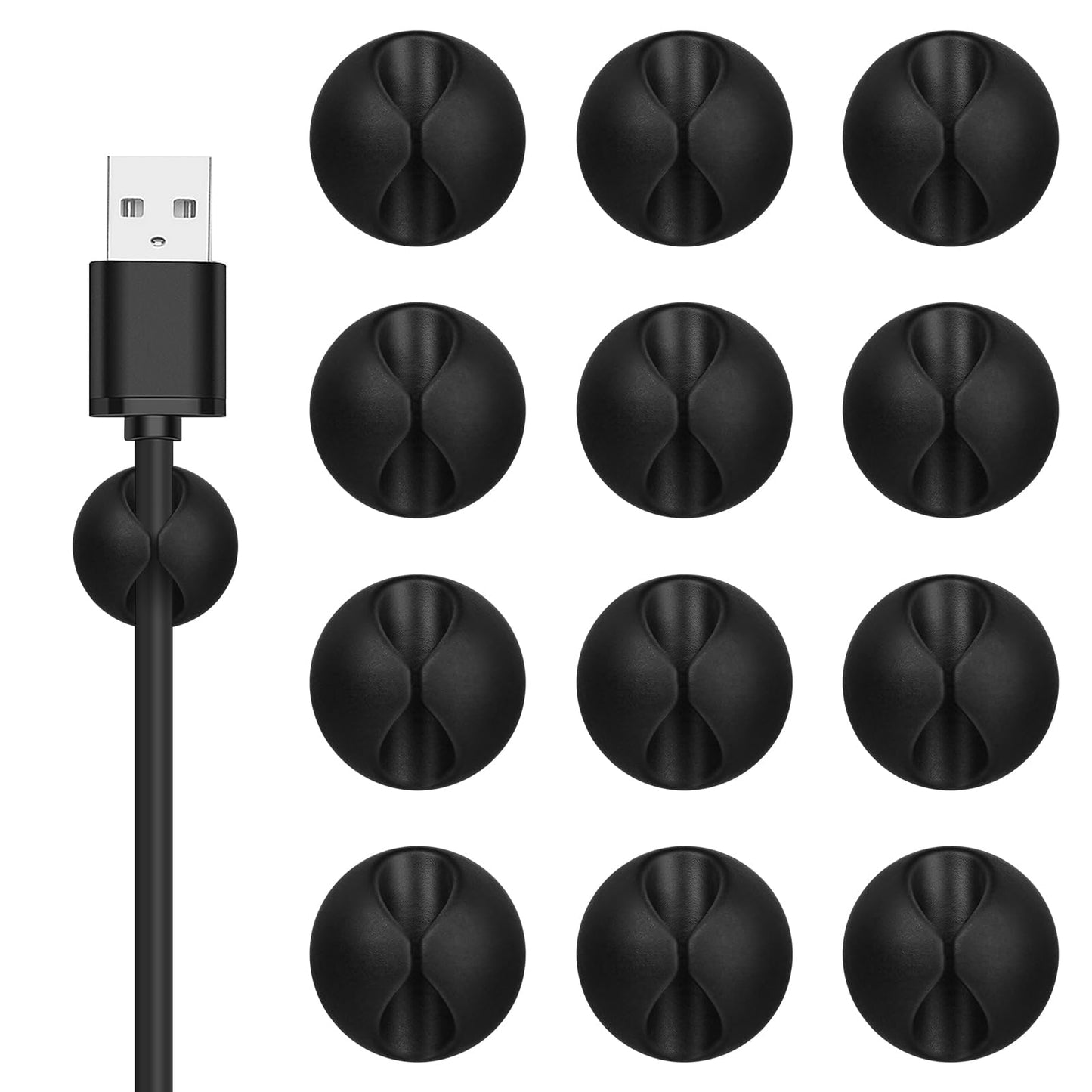 Flezoo Cord Holder Cable Clips, 12PCS Black Adhesive Cord Organizer Charger Holder Wire Management Keeper for Nightstand, Desk, Office or Mouse