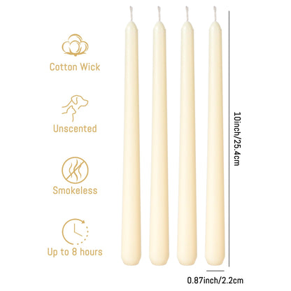 Viyffo Taper Candles, 10 Inch, 12 Pack, Ivory – Unscented, Dripless & Smokeless Design, Up to 8-Hour Burn – Tall Candlesticks for Wedding, Dinner & Home Decor