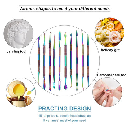 SKMZ 10Pack Large Size Stainless Steel Wax Carvers Tool Set Spatula Double Ended Rainbow Kit for production wax figures clay sculptures and pottery handmade artworks