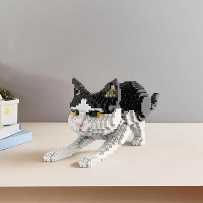 Larcele Cat Mini Building Blocks Animal Set DIY Micro 3D Building Toy Bricks1390 Pieces KLJM-05(Black and White Cat)