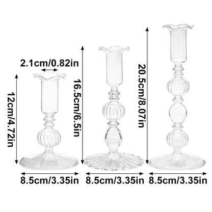 Mineaud 3Pcs Glass Candlestick Holders Glass Taper Candle Holders Groovy Wavy Elegant Candle Stick for Home Party Decoration,StyleB-Clear