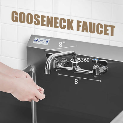 HALLY Commercial Stainless Steel Sink 1 Compartment NSF Prep & Utility Sink with 8" Faucet 15" L x 15" W x 12" D Bowl for Bar, Restaurant, Kitchen, Hotel and Home