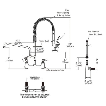 MSTJRY Commercial Faucet with Sprayer 20" Height, 8" Center with 8" Spout Commercial Wall Mount Kitchen Sink Faucet Pre Rinse Sprayer,for 1/2 Compartment Sink (Polished Chrome,Brass)