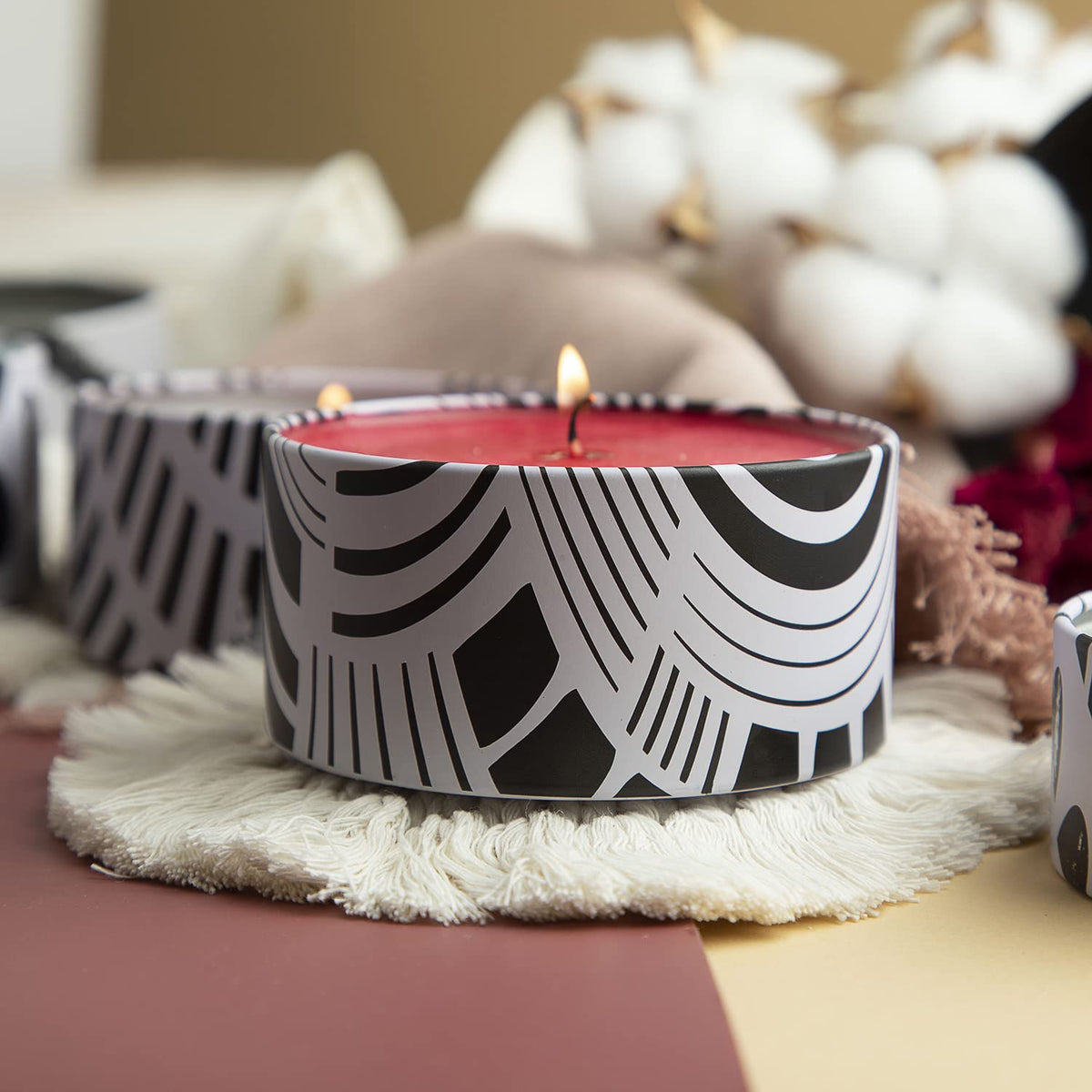 Hearth & Harbor Tin Candle Jars for Making Candles - DIY Candle Containers with Lids - Metal Candle Jars - Bulk Tins Storage for Candle (12, Black and White Abstract)