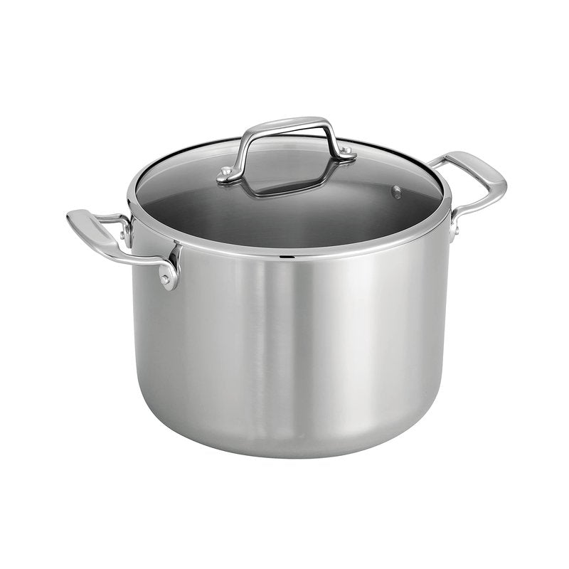 Tramontina Tri-Ply Clad Stainless Steel 8-Quart Stock Pot with Glass Lid, Induction-Ready Pasta Pot, Dishwasher-Safe, NSF-Certified