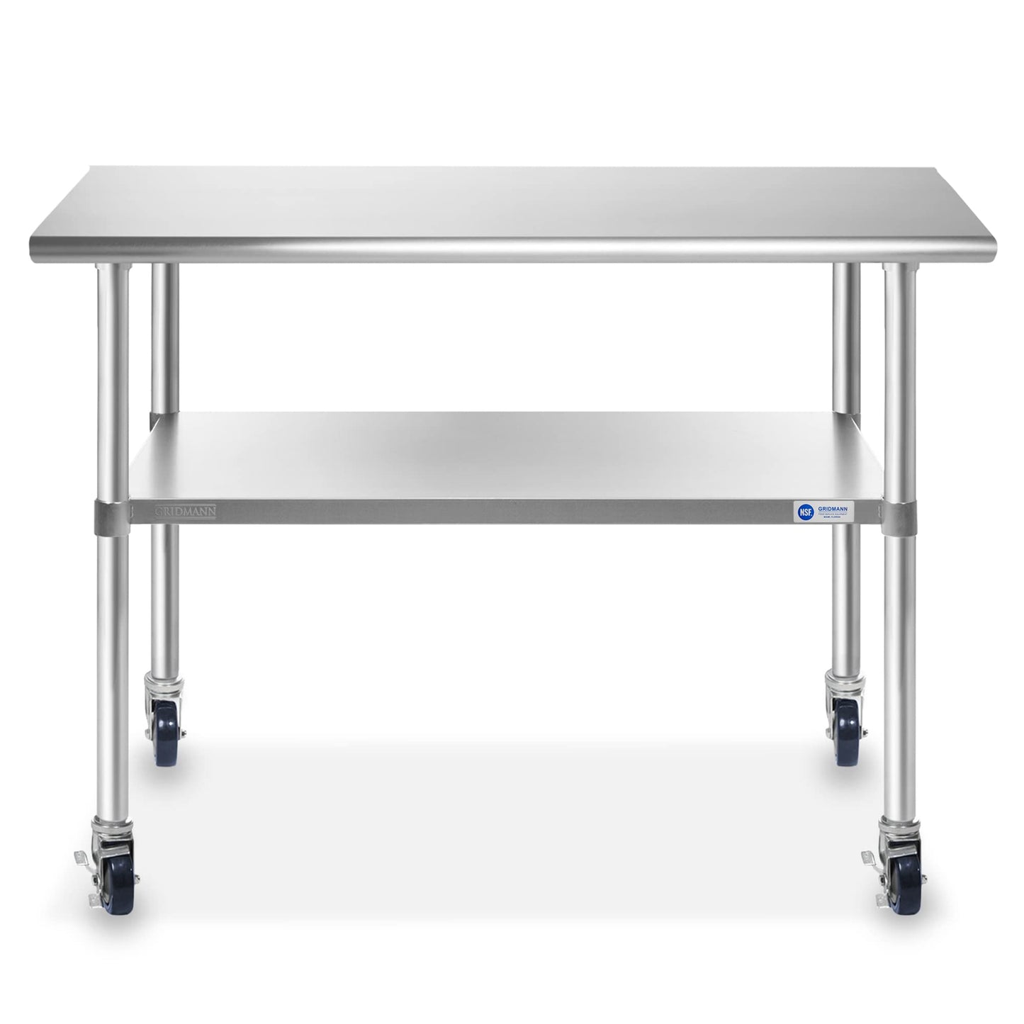 GRIDMANN NSF Stainless Steel Work & Prep Table 48 x 24 Inches with Caster Wheels and Under Shelf for Restaurant, Home, Hotel