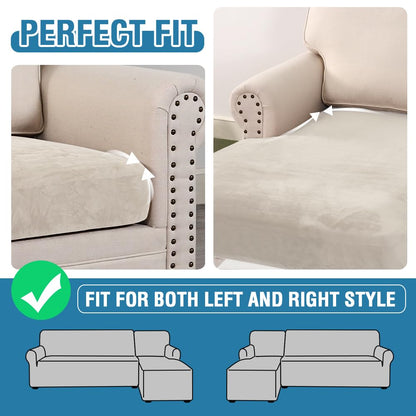 H.VERSAILTEX Velvet Stretch Sectional Couch Covers - 4 Piece Sofa Seat Cushions for L Shape Sectional Couch (Large 3 Seater + 1 Chaise, Ivory)