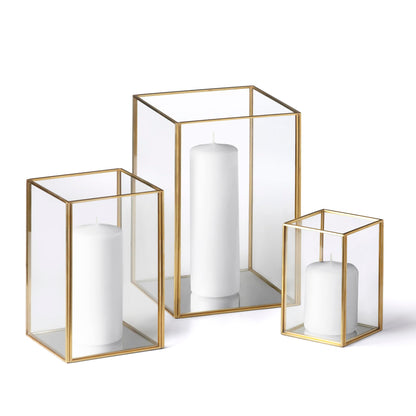 Yummi Set of 36 Slim Pillar Candles & Gold Luxus Lanterns - White