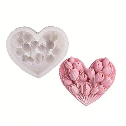 Tulip Heart Flower Petal Mold - Cylinder Molds Silicone Wave Spiral Candle Mold - Silicone Resin Casting Molds for Candle & Resin & Soap Craft Supplies