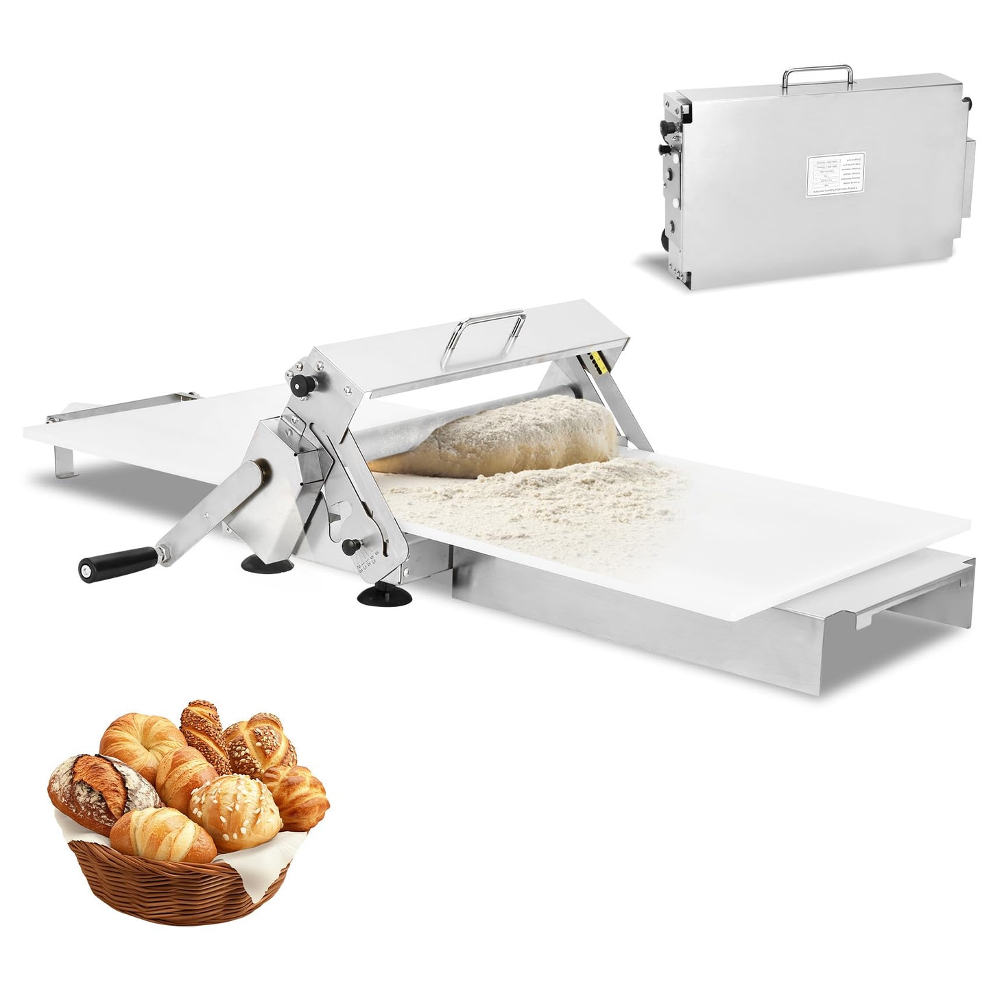 Folding Dough Sheeter (15.8"), Countertop Dough Sheeter, Dough Sheeter, Manual Dough Sheeter, Adjustable Thickness, Stainless Steel Dough Roller Machine, Bread, Pizza, Cookies, Pie (1 Rolling Board)