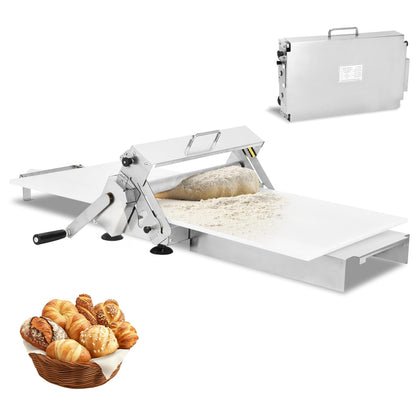 Folding Dough Sheeter (15.8"), Countertop Dough Sheeter, Dough Sheeter, Manual Dough Sheeter, Adjustable Thickness, Stainless Steel Dough Roller Machine, Bread, Pizza, Cookies, Pie (1 Rolling Board)