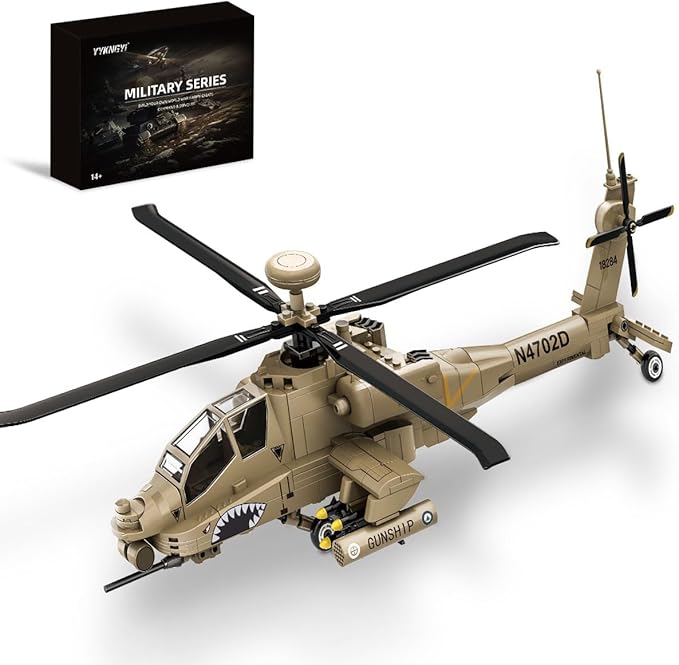 AH-64 Military Helicopter Building Set Compatible with Lego Military Army Airplane fo Adults as Gifts