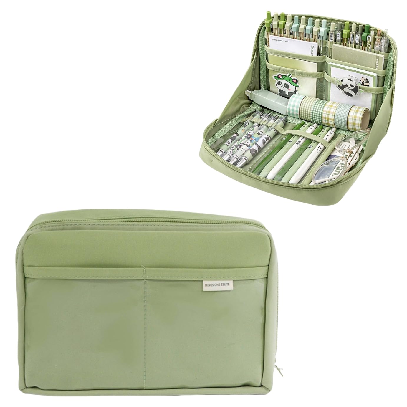 UIVXXUD Kawaii Cute Aesthetic Pencil Case - Large Capacity Canvas Pen Pouch Bag (Green)