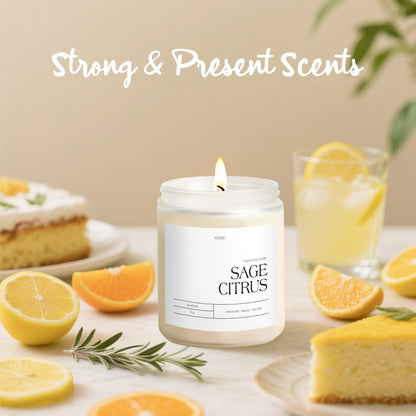 Putart Sage Citrus Candles for Home Scented, 9oz Natural Soy Aromatherapy Non Toxic Candles with Long Lasting Fragrance & Clean Burn, Luxury Jar Candle Gift for Women, Men, Home Decoration, White