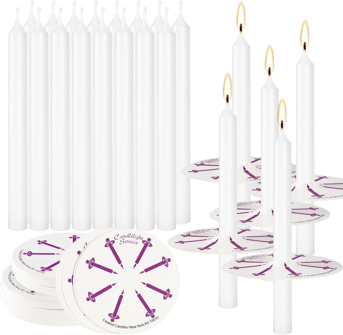 YOROXRG 100 pcs Church Candles with Drip Protectors for Devotional Candlelight Vigil Service, Unscented White 5" H X 1/2" D, No Smoke, Shabbat, Praye