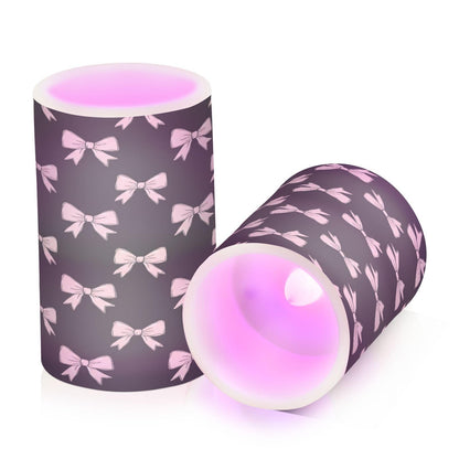 ALAZA Beautiful Pink Bows Black Flickering Flameless Candles Battery Operated with Remote Timer,Tea Light Candles LED Pillar Votive Candles Set of 2 for Outdoor Indoor Decorations262