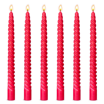 6 Pack 10 Inch Red Spiral Taper Candles for Christmas and Holiday Home Decoration, Unscented Dripless Twisted Candlesticks for Dinner Party Wedding Valentine's Day and Religious Service