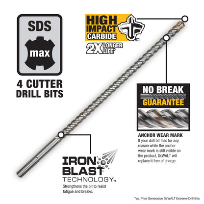 DEWALT DW5855 1-1/4-Inch x 24-Inch x 29-Inch High Impact 4 Cutter SDS Max