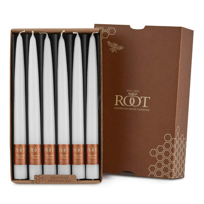 Root Candles 12-Count Unscented Taper Candles Smooth Hand-Dipped Dripless Beeswax Enhanced Boxed Candle Set, 9-Inch, White