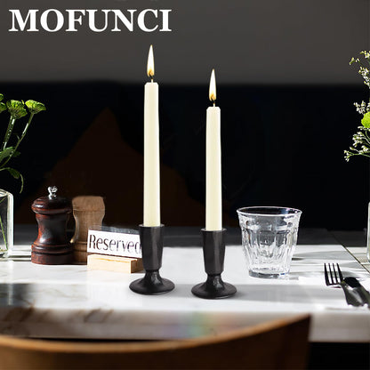 Mofunci Retro Iron Candlestick Holders Set of 2, Black Taper Candle Holders Heavy Weight, Perfect for Dining, Wedding, Party, Halloween Decor