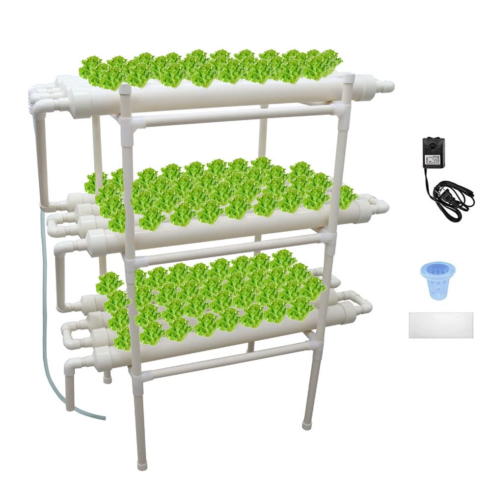 PreAsion PVC Hydroponics Growing System Outdoor 108 Sites Grow Kit 12 Pipes 3 Layers 4 Rows Plant Growing System for Leafy Vegetables with 110V Pump