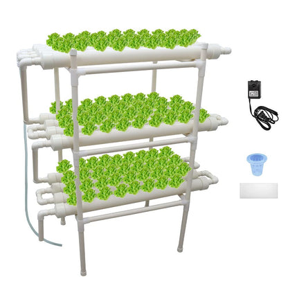PreAsion PVC Hydroponics Growing System Outdoor 108 Sites Grow Kit 12 Pipes 3 Layers 4 Rows Plant Growing System for Leafy Vegetables with 110V Pump