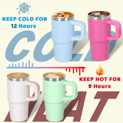 Cosictic 14 Oz Tumbler with Handle and Straw for Kids, Stainless Steel Double Wall Vacuum Insulated Cup for Children, 14 Oz Cups for Kids (Sky Blue, Pink)