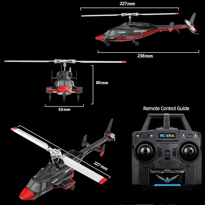 A61 Airwolf Remote Controlled Helicopter Aircraft Plane 4CH RC Heli Aileronless 1/42 Scale 6-Axis Gyroscope Altitude Hovering Optical Flow Position 2Batteries for Adults Beginners/Black White
