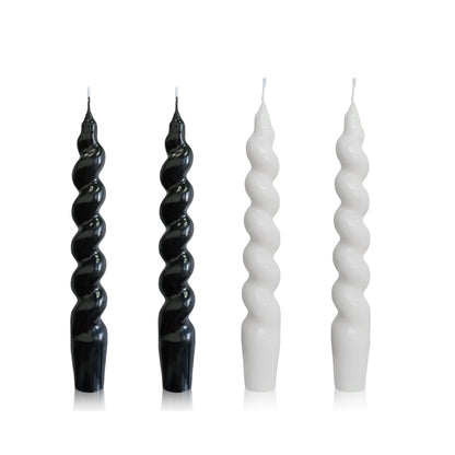 4PCS Unscented Spiral Candle Handmade Black Short Candlesticks 7.5Inch Smokeless Taper Candles Long Lasting Burn Candle Sticks Small Twisted Candlestick for Halloween Decoration