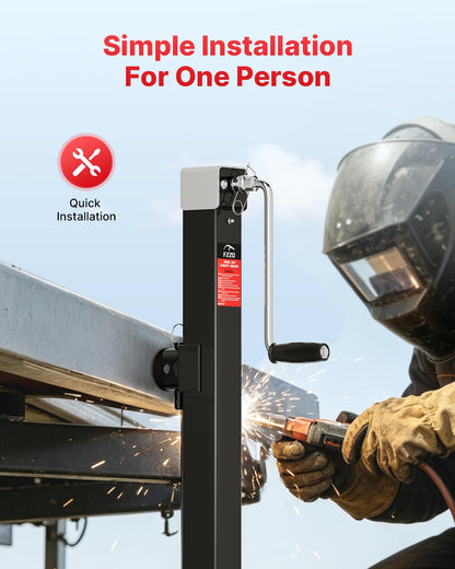 FZZD 8000 lbs Weld-on Pipe Swivel Trailer Jack, 20-24V Cordless Drill Compatible, 28.6" Lift, for RV, Yacht, Boat Trailer