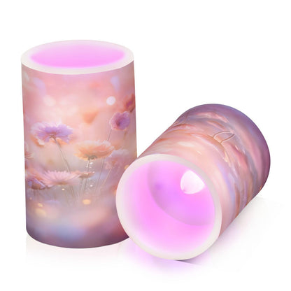 ALAZA Spring Blooming Flowers (2) Flickering Flameless Candles Battery Operated with Remote Timer,Tea Light Candles LED Pillar Votive Candles Set of 2 for Outdoor Indoor Decorations