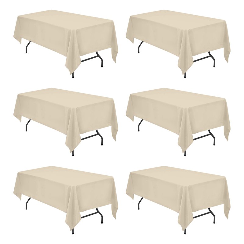 BRILLMAX 6 Pack Beige Tablecloths 60 x 102 Inch for 6ft Rectangle Tables - 150 GSM Polyester Fabric, 15" Standard Drop, Water, Stain & Wrinkle Resistant Cloth Cover for Wedding Banquet Dining Buffet