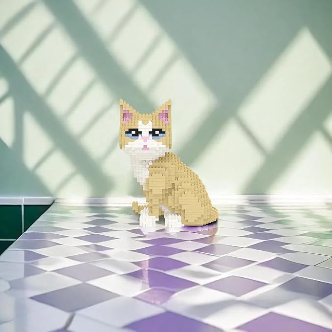 Larcele Cat Micro Building Blocks Animal Set DIY Mini 3D Building Toy Bricks Kit924 Pieces KLJM-05 (Golden Shorthair)