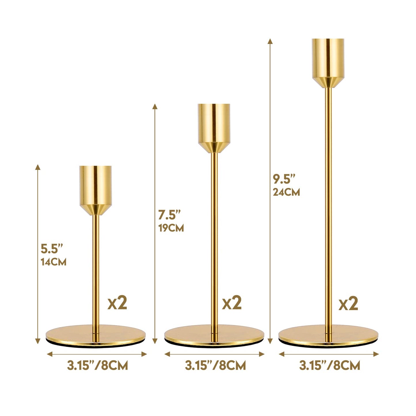 Rozrety Gold Candle Holder Candlestick Holders Set of 6 Taper Candle Holders, Decorative Metal Candle Sticks Long Holder for Table Centerpieces, Wedding, Dinning, Party