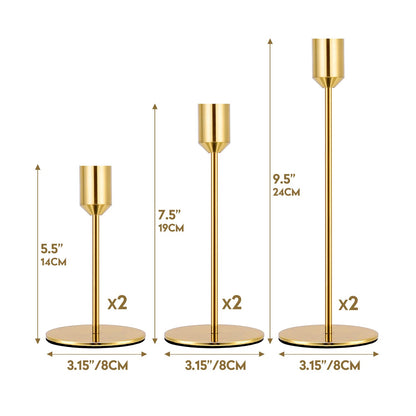 Rozrety Gold Candle Holder Candlestick Holders Set of 6 Taper Candle Holders, Decorative Metal Candle Sticks Long Holder for Table Centerpieces, Wedding, Dinning, Party