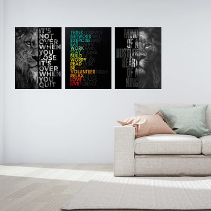 Halioyo 3 Piece Lion Wall Art - Motivational Wall Art, Inspirational Canvas Prints for Office Decor, Modern Lion Picture for Men, Leadership & Strength Pictures for Bedroom Living Room(12x16 inches)
