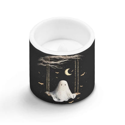 Merkmak 4Pcs Flameless Candles with Remote Halloween Moon Ghost Battery Operated Candles with Timer Pillar Tea Lights Bulk for Indoor Outdoor Banquet Party Home Decoration