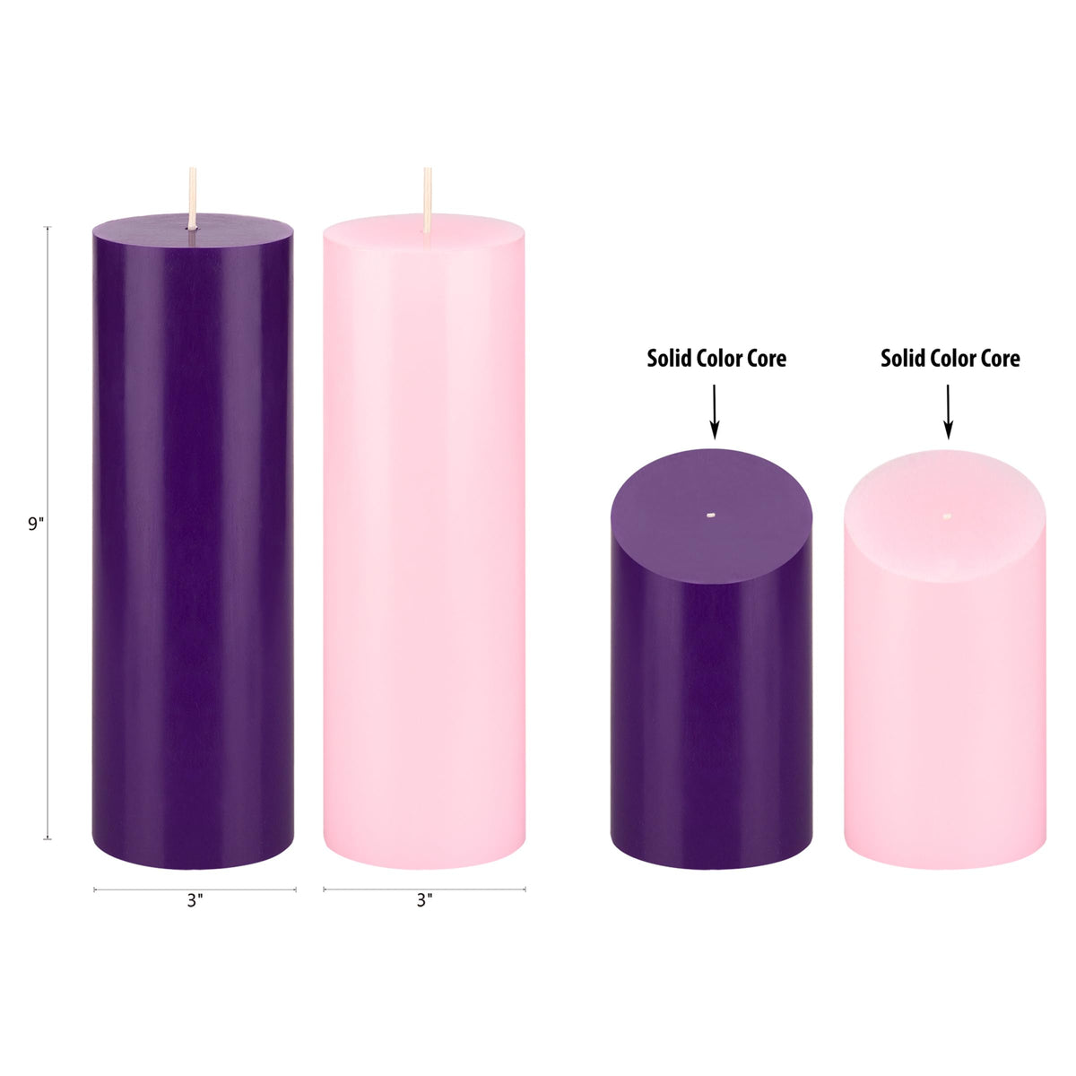 Mega Candles 4 pcs Unscented Christmas Advent Candles Set, Hand Poured Premium Wax Round Pillar Candle 3 Inch x 9 Inch, Holidays, Occasions, Events, Festivities, Devotional, Church, Wreath, Gifts