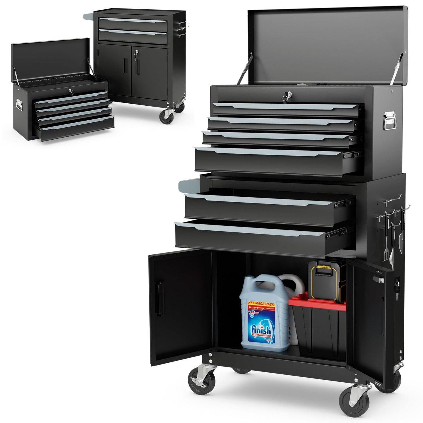 ERGOMASTER Large Rolling Tool-Chest with 6 Drawers Heavy Duty Tool-Cabinet on Wheels Lockable and Lock System for Garage Workshop(28 x 13 x 44”-Black)