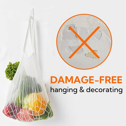 Hookay 5lbs Adhesive Wall Hooks - Damage-Free Heavy Duty Utility Hooks | 7 Hooks & 12 Strips, White Plastic